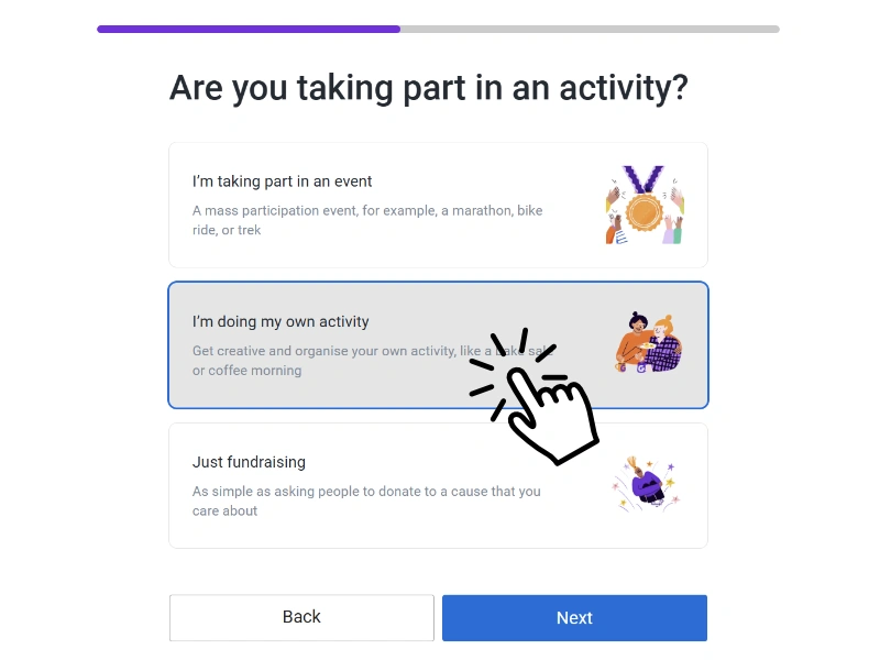 JustGiving - Select type of activity